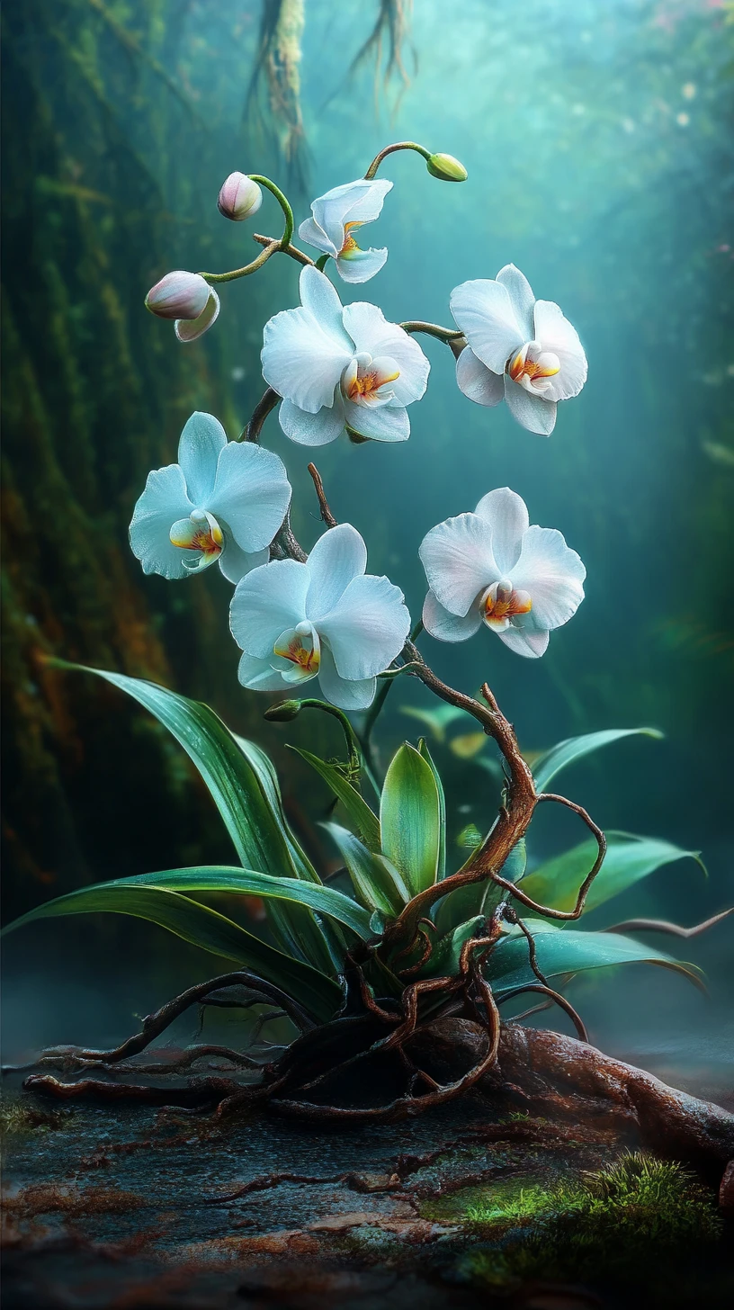 Opera surreale con orchidea che crea una strana illusione visiva