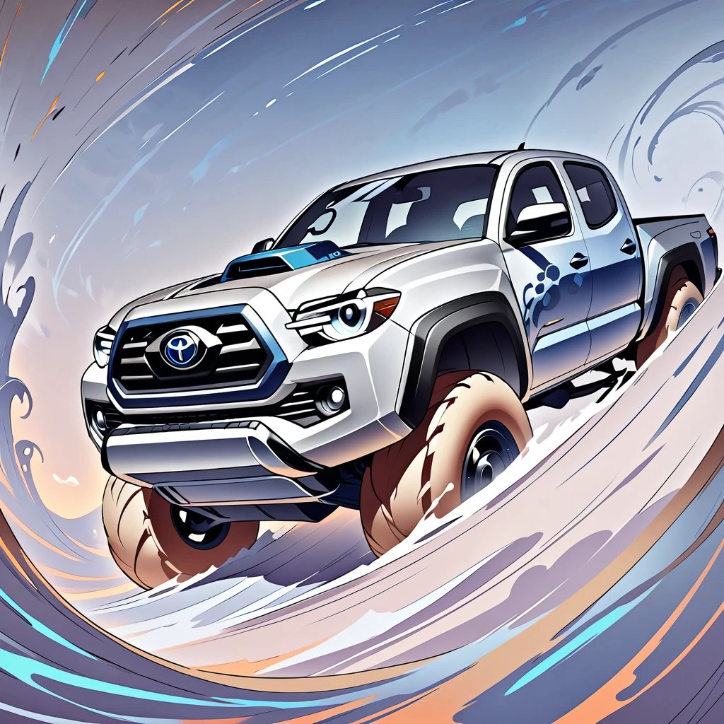 Ilustración digital en neón colorido de Toyota Tacoma en póster artístico