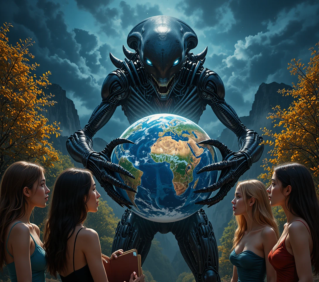 Creatura aliena incombente sulla Terra nello spazio