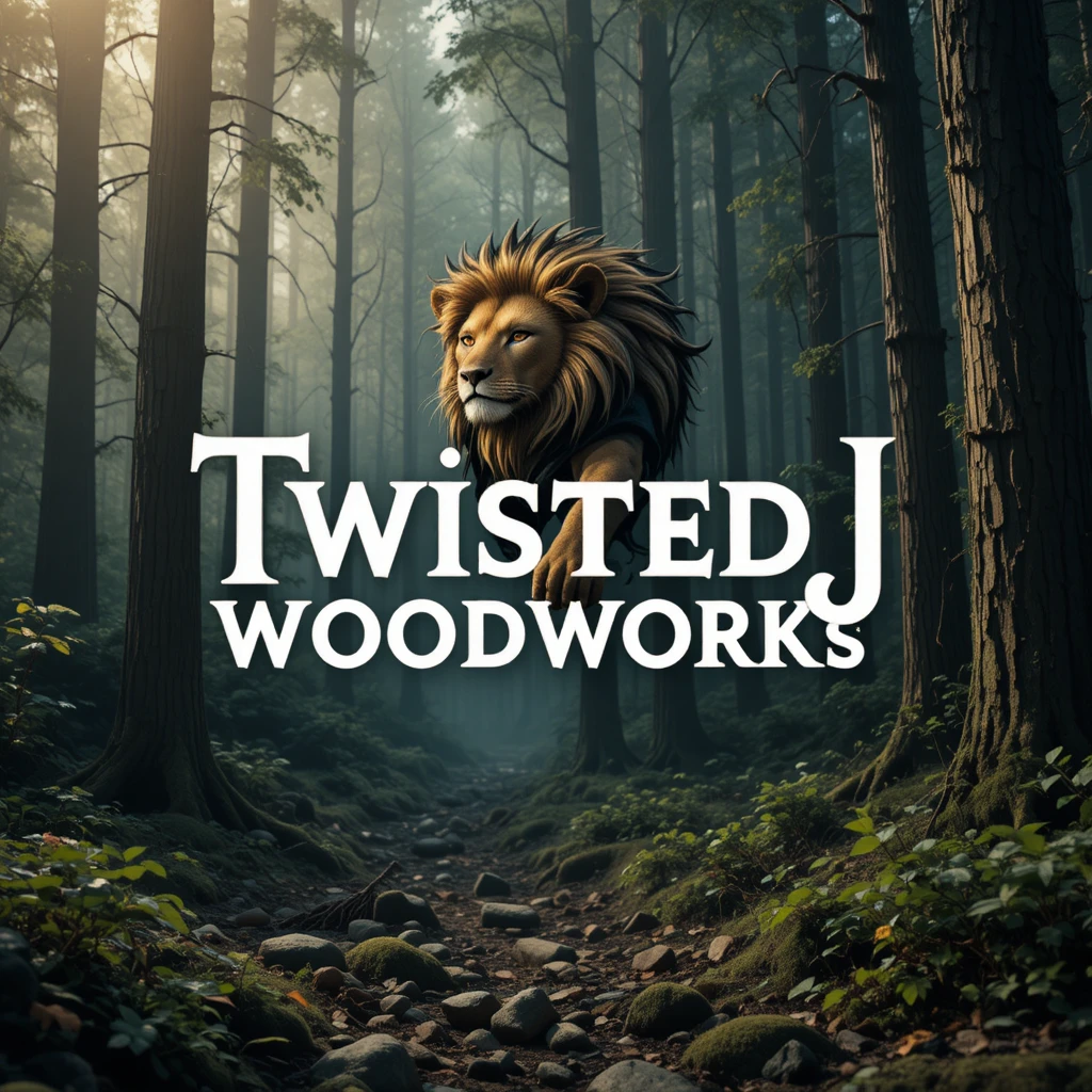 Lion And Forest Logo For Twisted J Woodworks
