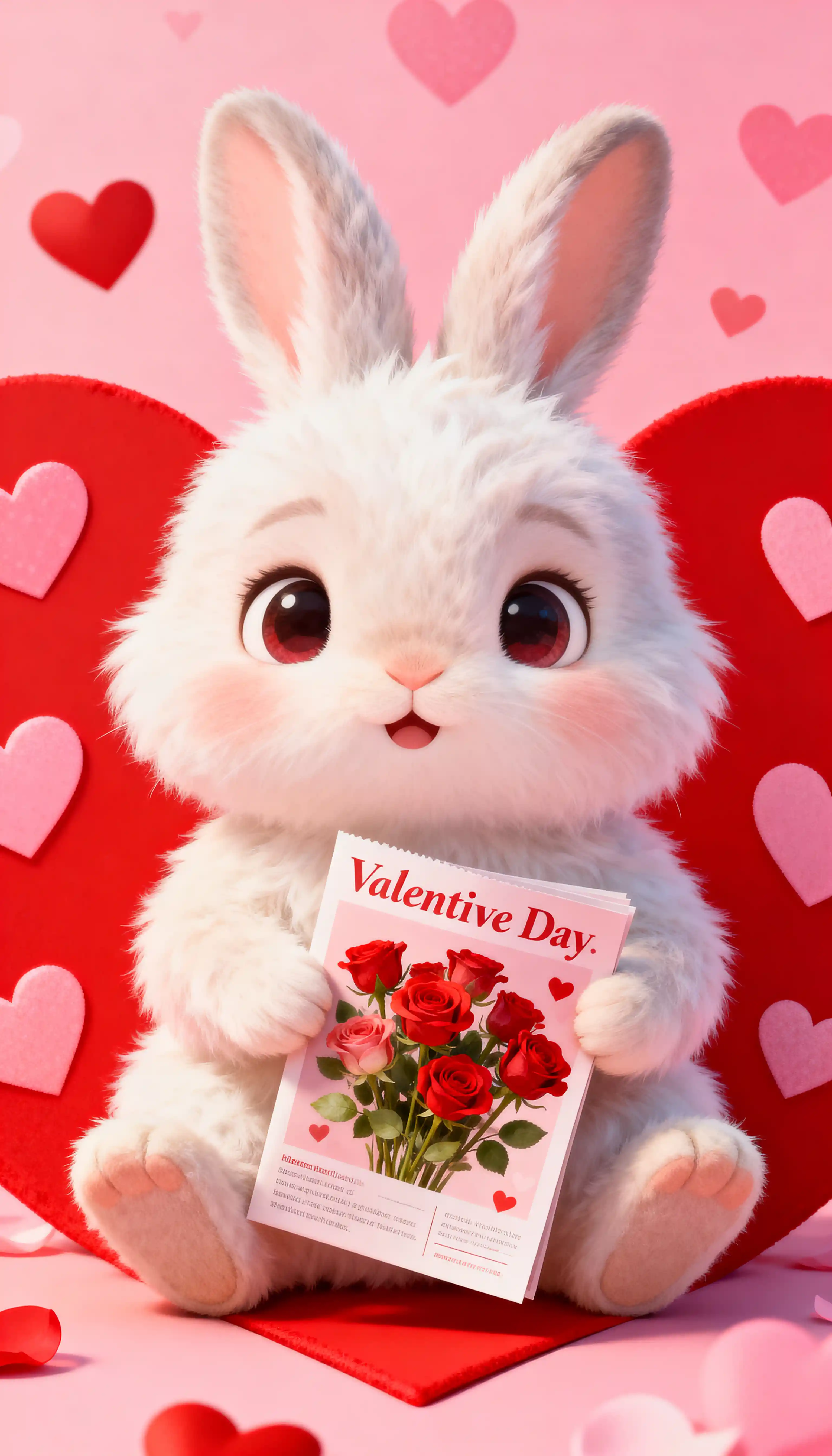Dolce coniglietto cucciolo con cuori e rose di San Valentino