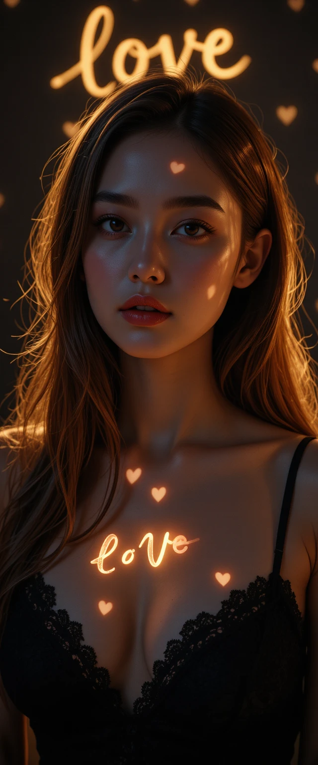 Romantic close up portrait of young woman with light