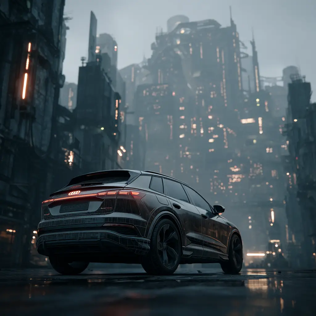Futuristic Audi SUV In A Dystopian Sci Fi Metropolis