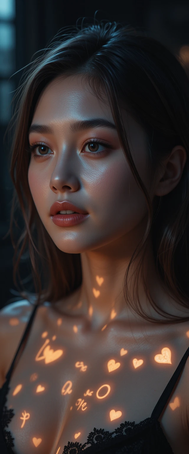 Retrato romântico em close-up de mulher com luz dourada