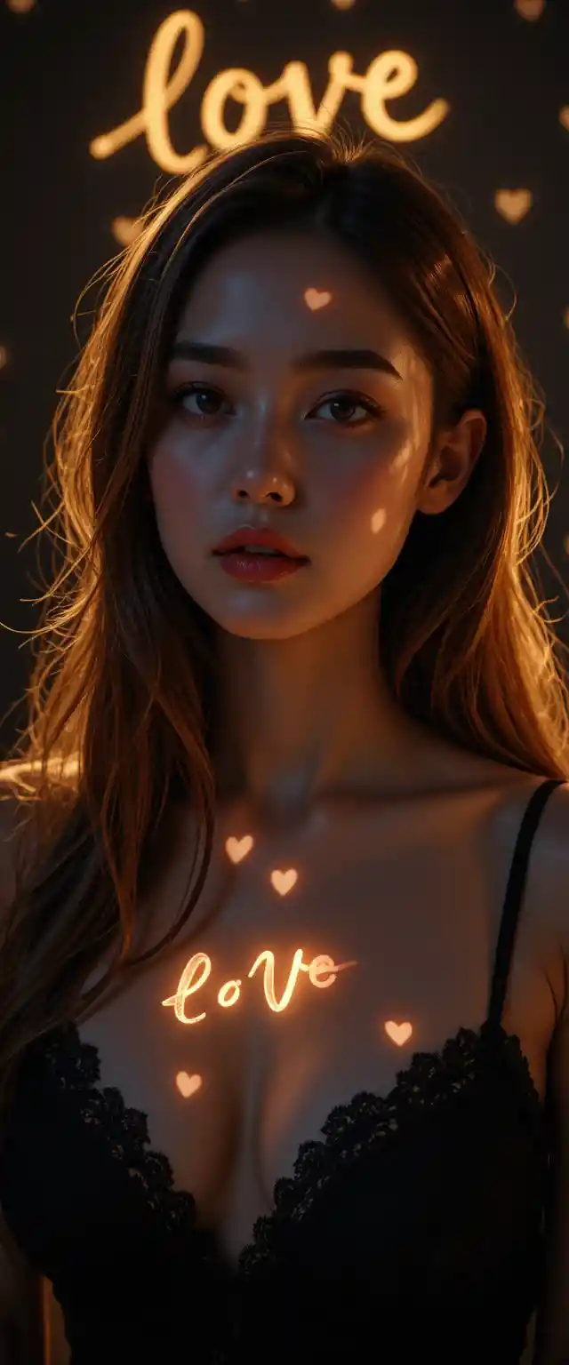 Romantic close up portrait of young woman with light