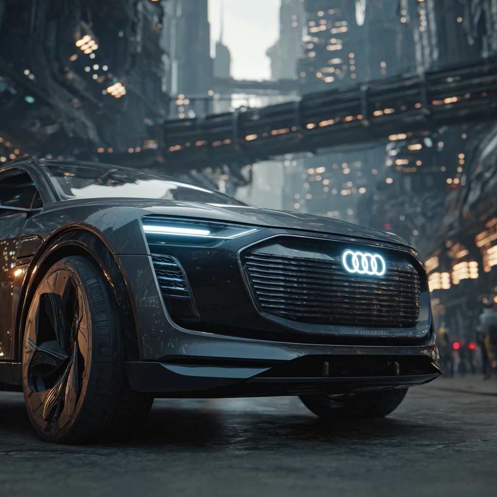 Futuristic Audi SUV In A Dystopian Sci Fi Metropolis