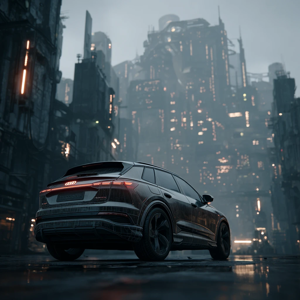 Futuristic Audi SUV In A Dystopian Sci Fi Metropolis