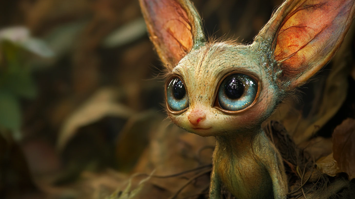 Baby elf with large gradient eyes in soft digital style