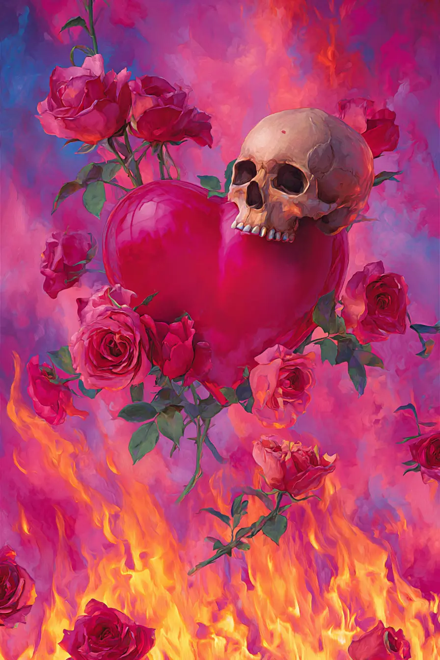 Cœur de Saint-Valentin Effrayant avec Roses et Feu