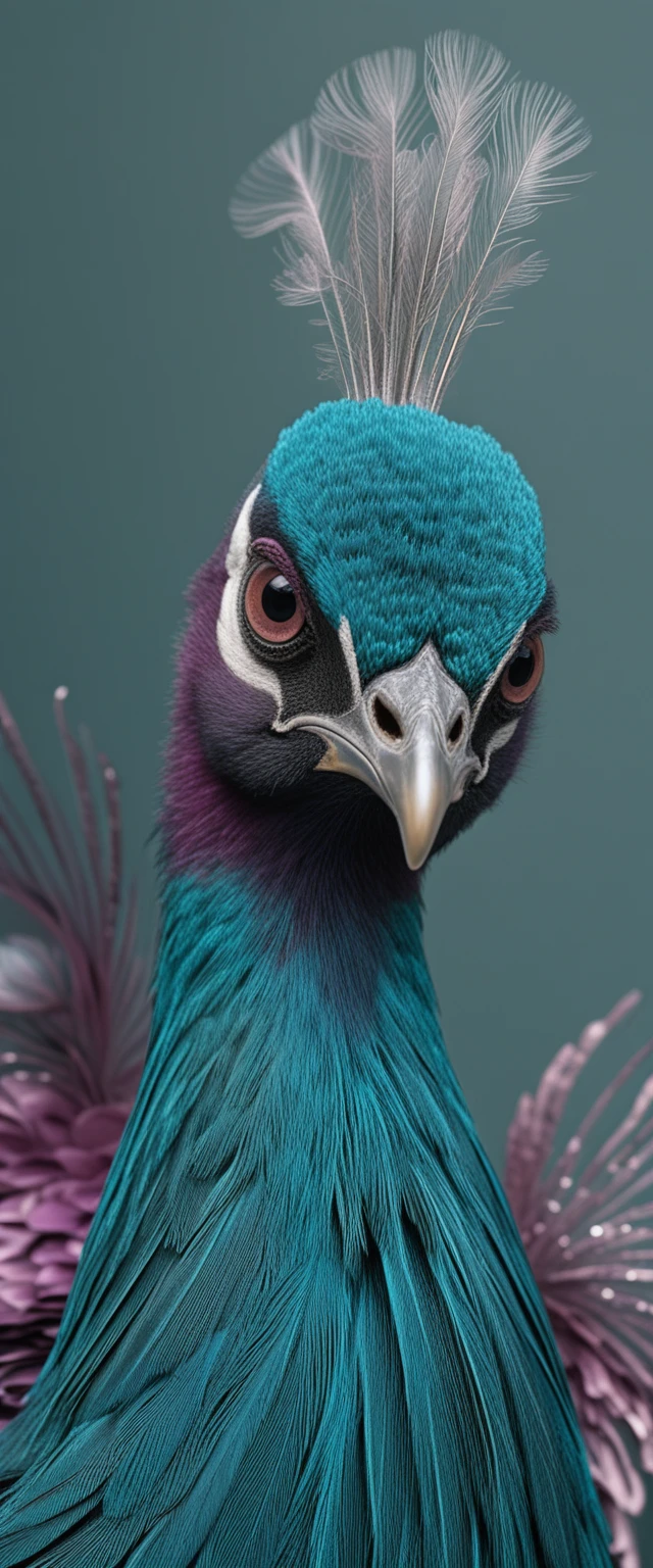 Perfil majestoso de pavão com plumagem iridescente e cintilante como joias