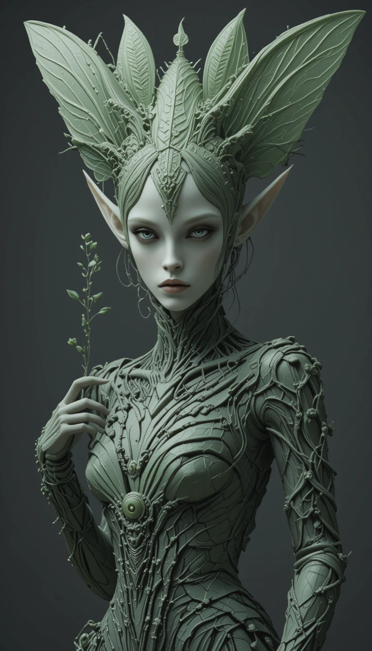 Alien insect queen portrait with biomorphic emerald armor