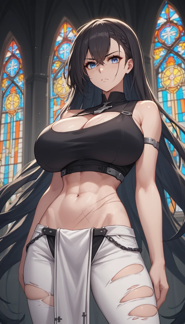 Donna anime ribelle in piedi all’interno di una chiesa