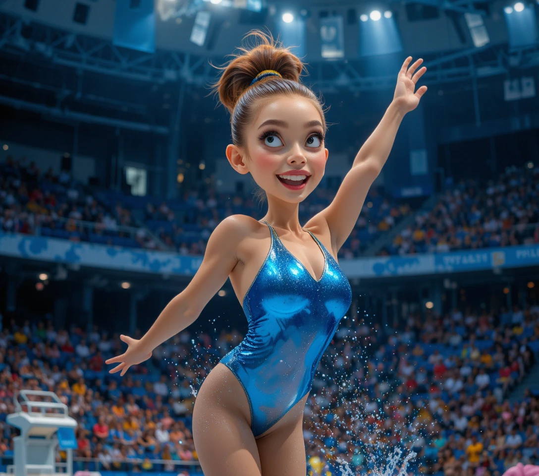 Female diver performing acrobatic jump on olympic platform