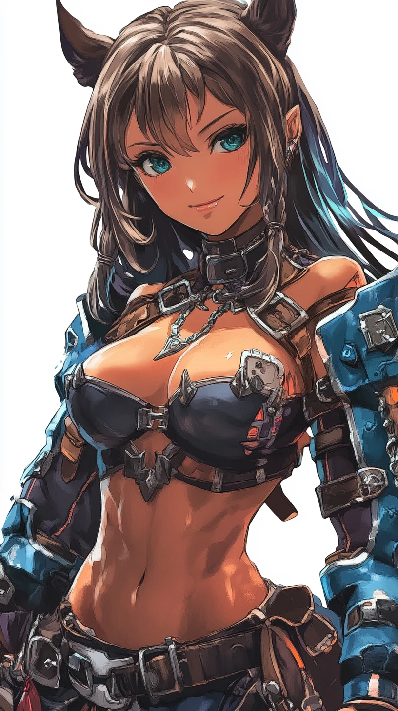 Close up of tattooed anime warrior woman with scars