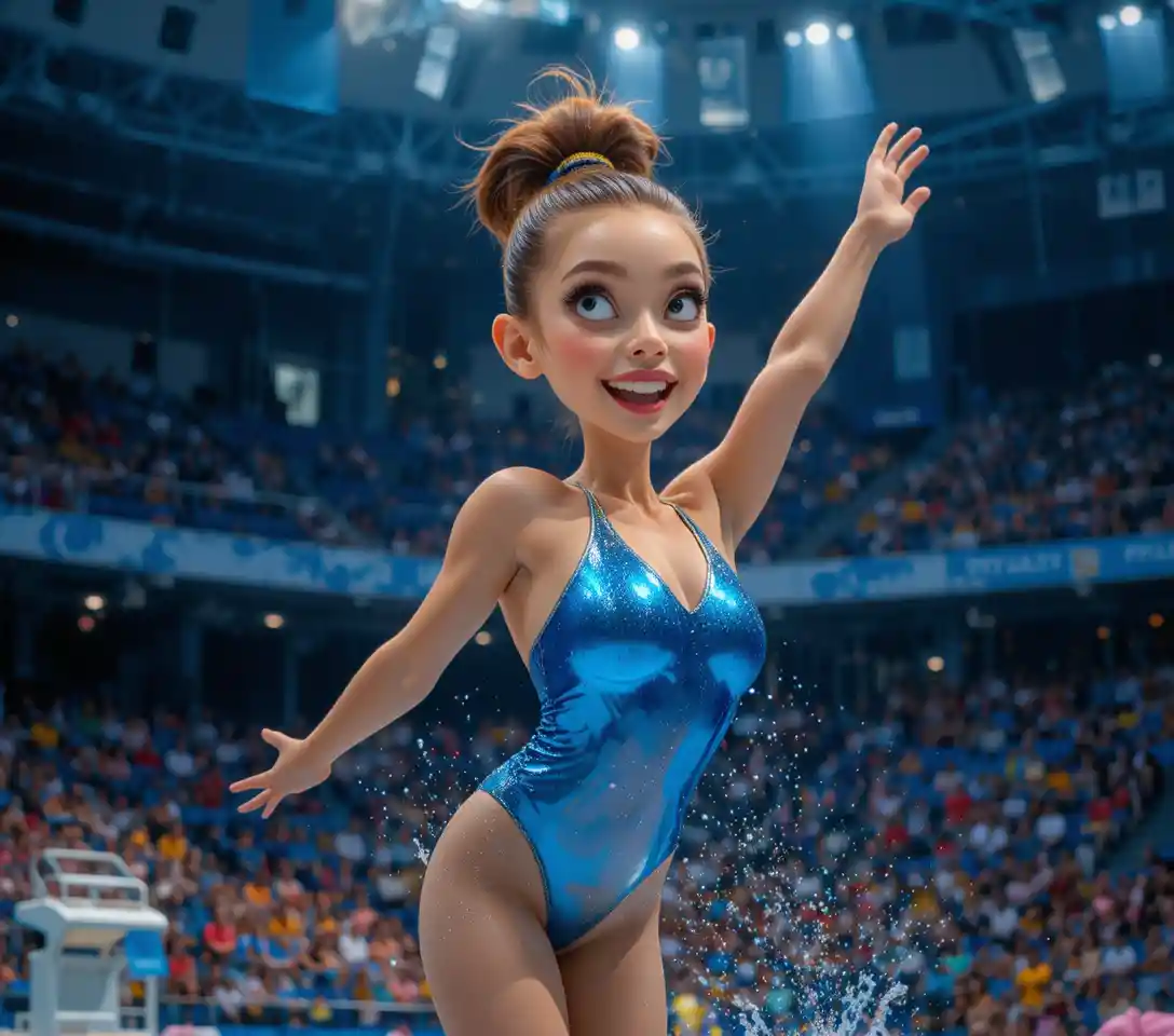 Female diver performing acrobatic jump on olympic platform