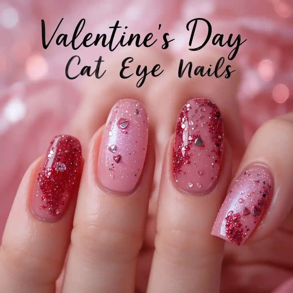 Romantische Cat-Eye-Nägel in Pink und Rot zum Valentinstag