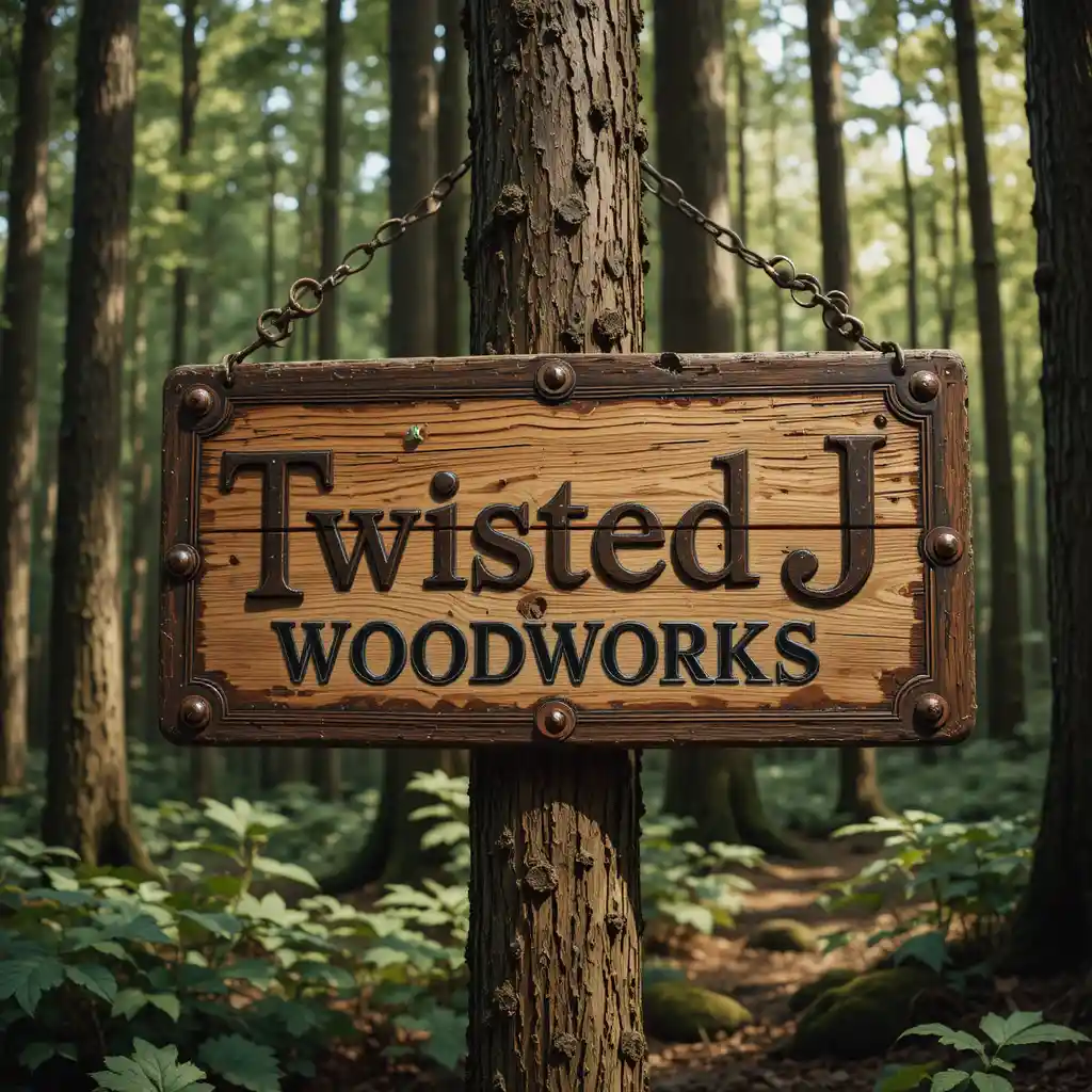 Rustic woodworks logo on antique forest sign board