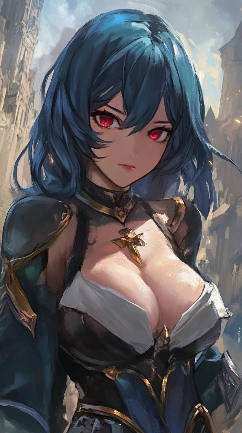 Eroina pirata anime in primo piano su una costa tempestosa