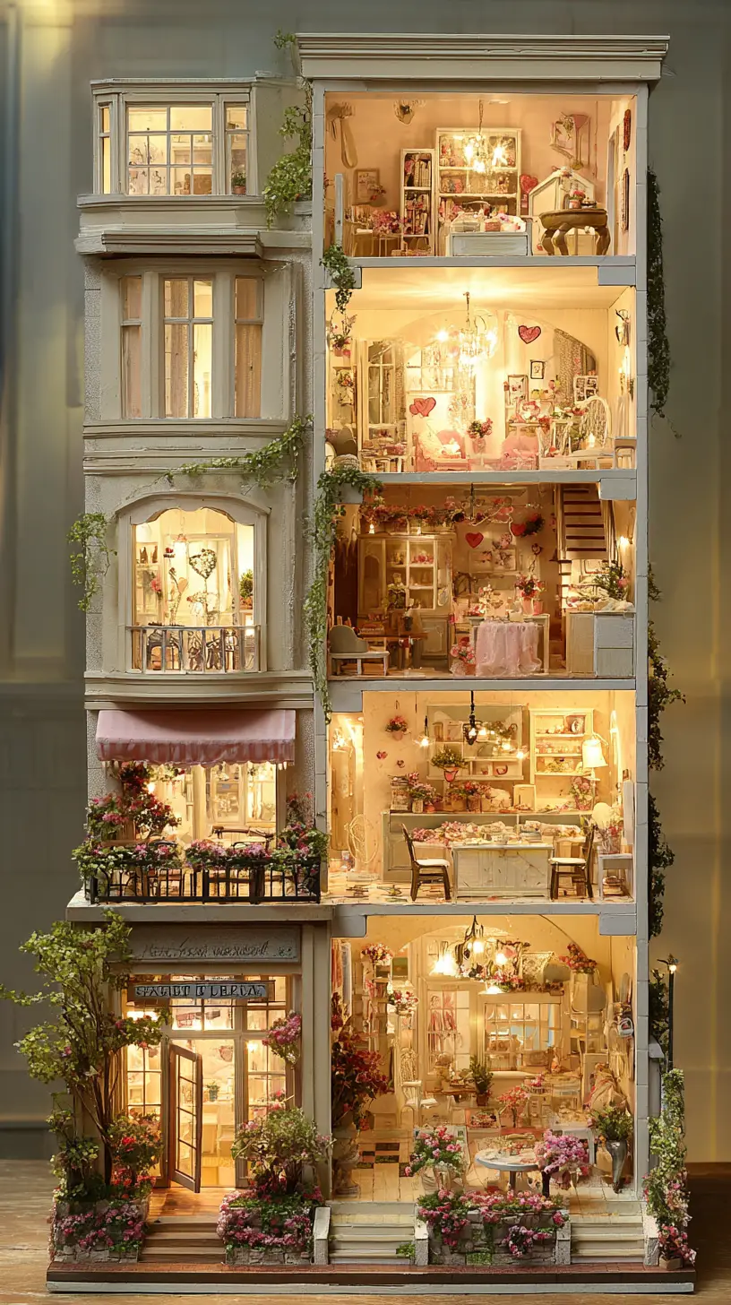 Coupe d’un mini-appartement cosy avec café charmant