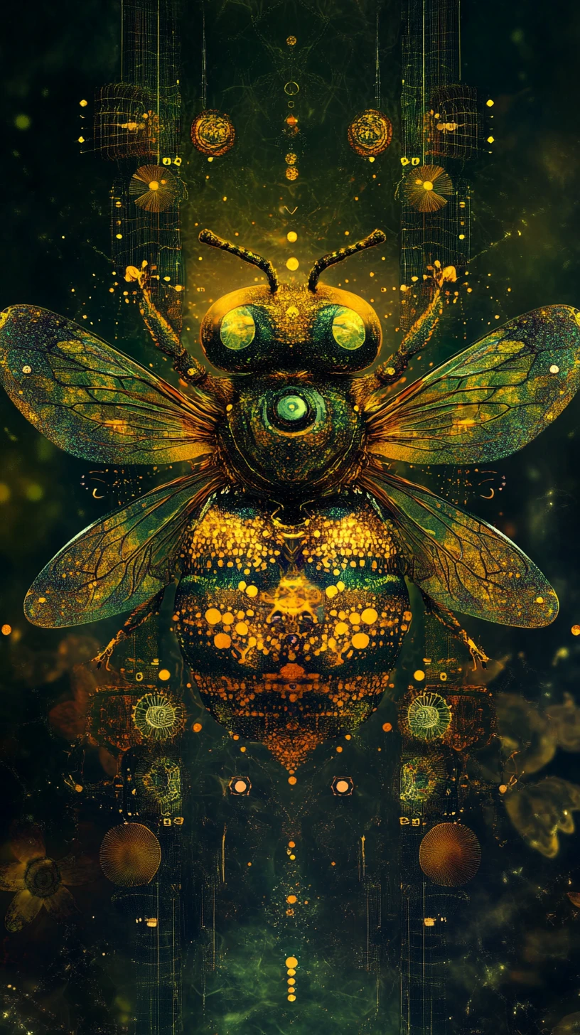 Surreal Bumblebee Rising From A Twisted Mystical Realm