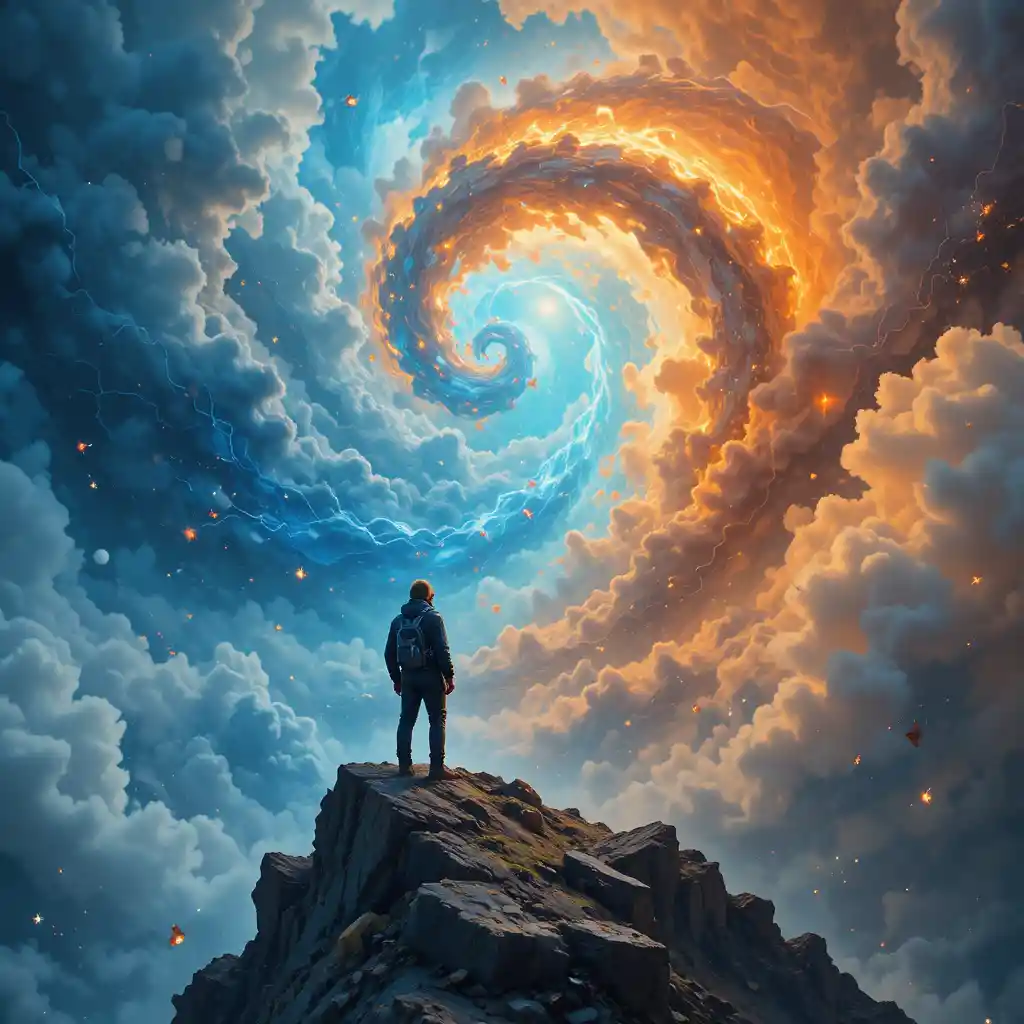 Mountaineer On The Edge Of A Surreal Quantum Landscape