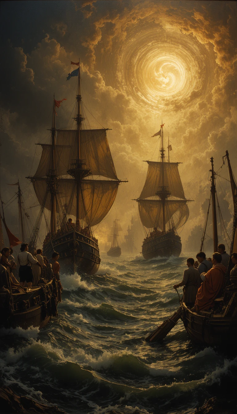 Dramatic Naval Battle Scene In Dark Baroque Style