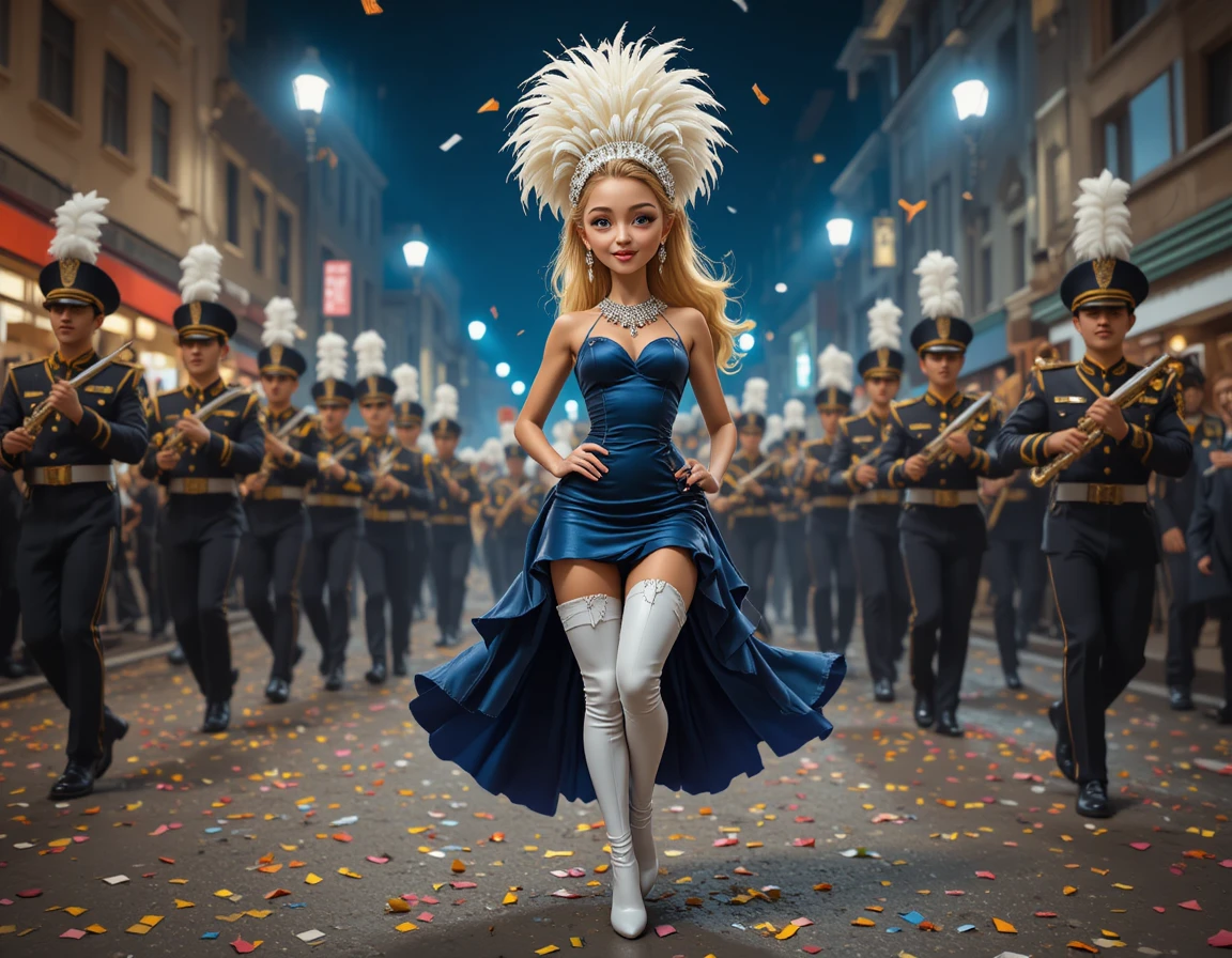 Female performer leading a lively night street parade