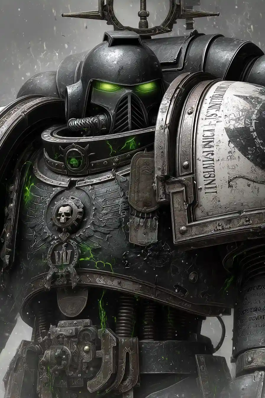 Comandante de la Deathwatch fusionado con armadura alienígena en ruinas