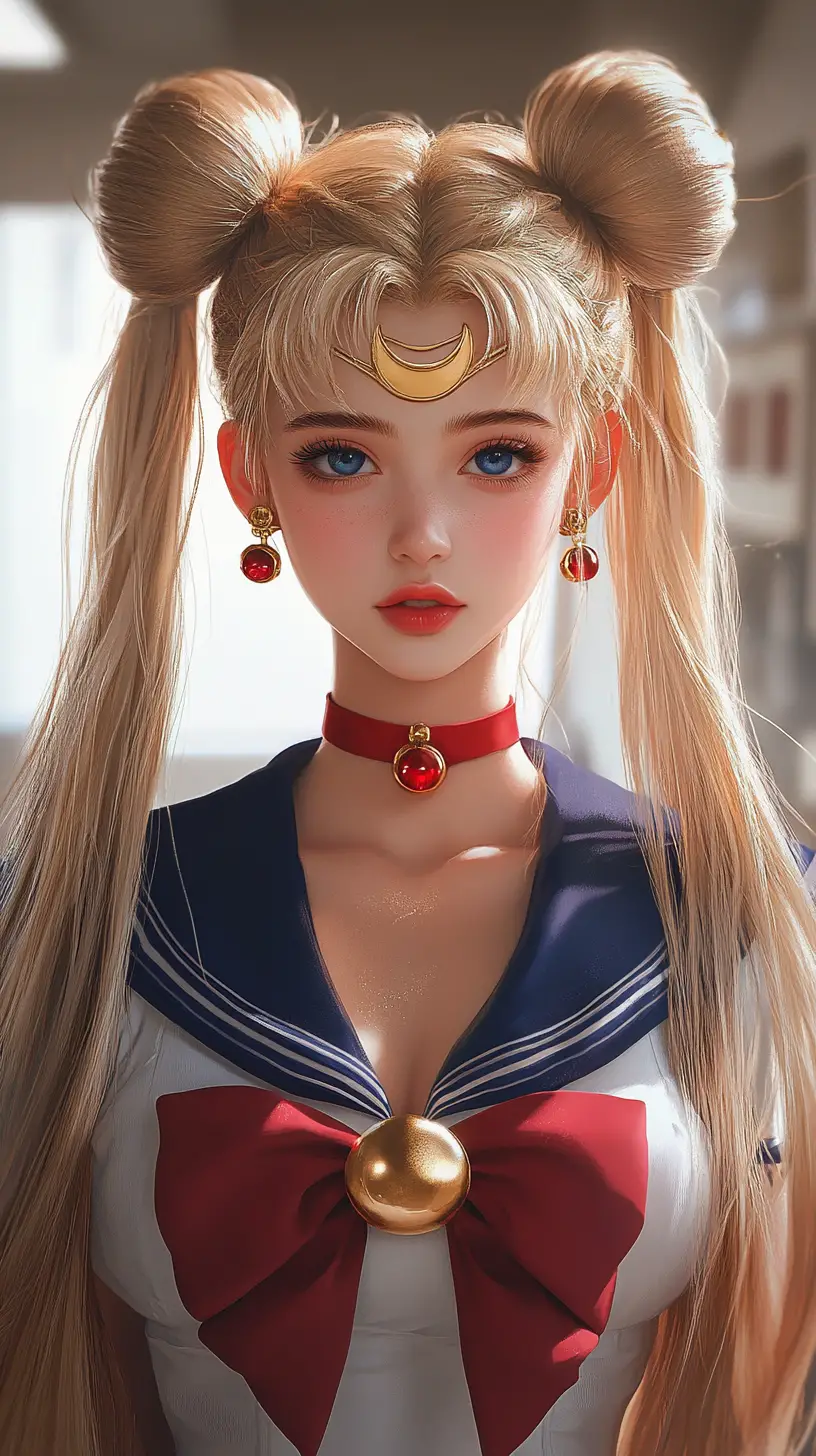 Portrait de fille blonde d’anime en uniforme de marin