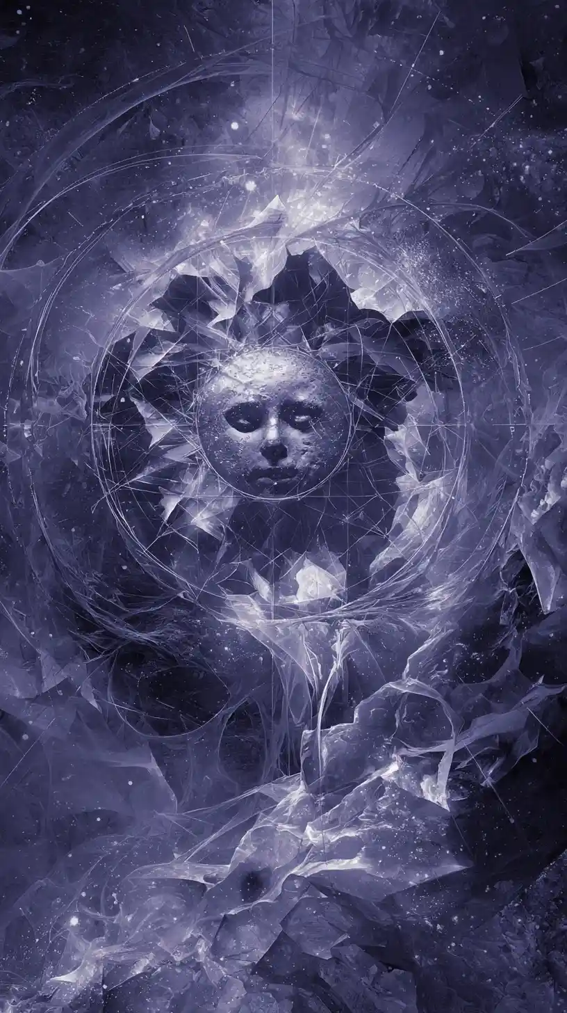 Surreal celestial entity of merging sun and moon forms