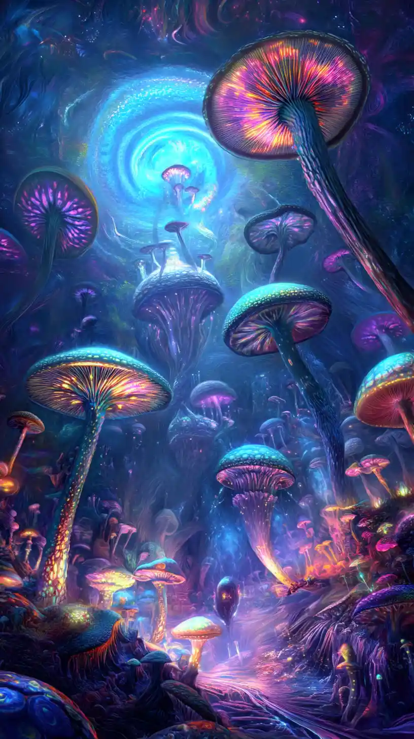 Créatures aliens surréalistes dansant sous des ciels lumineux