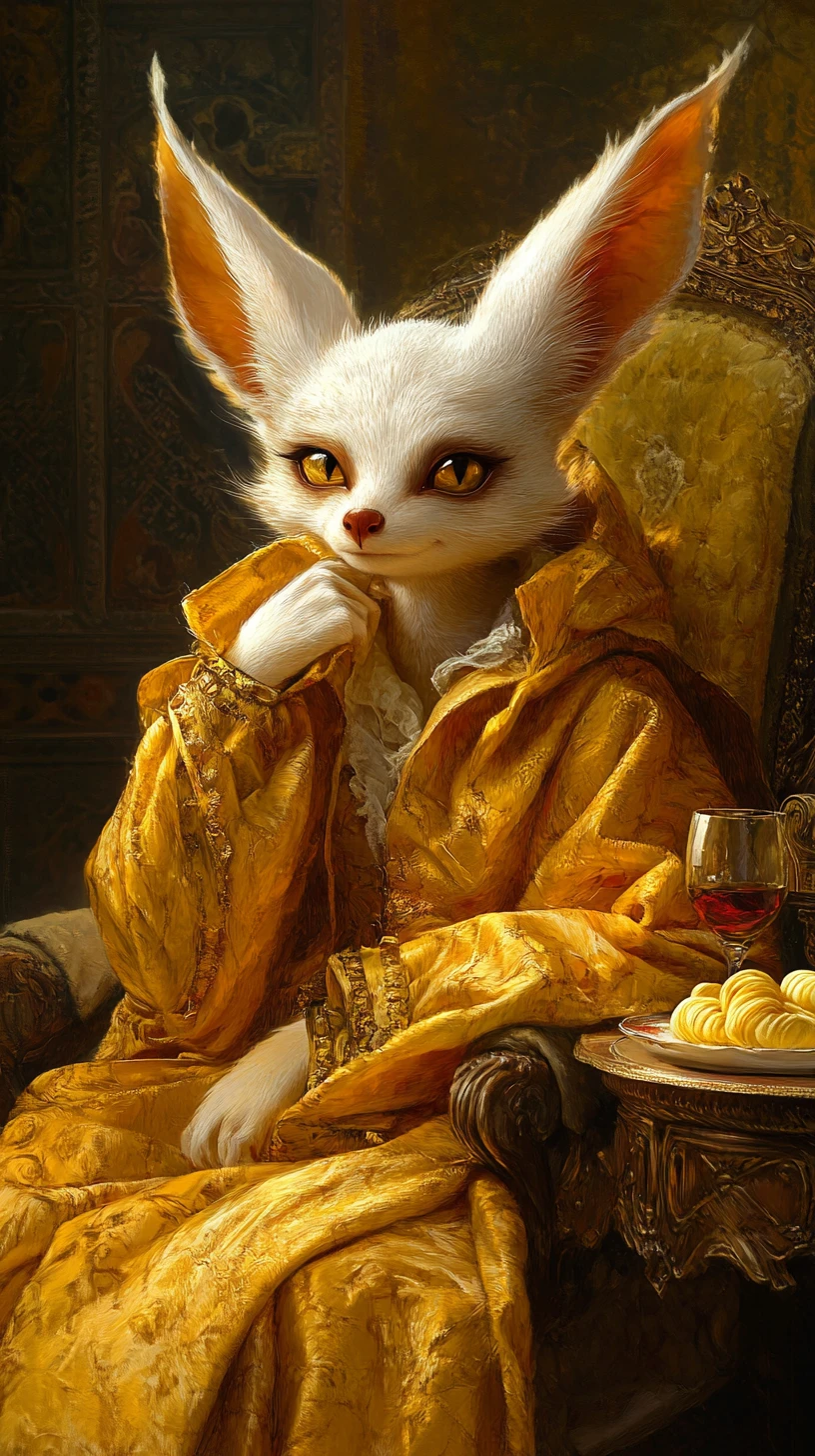 黃金時刻王座上的擬人化耳廓狐女皇