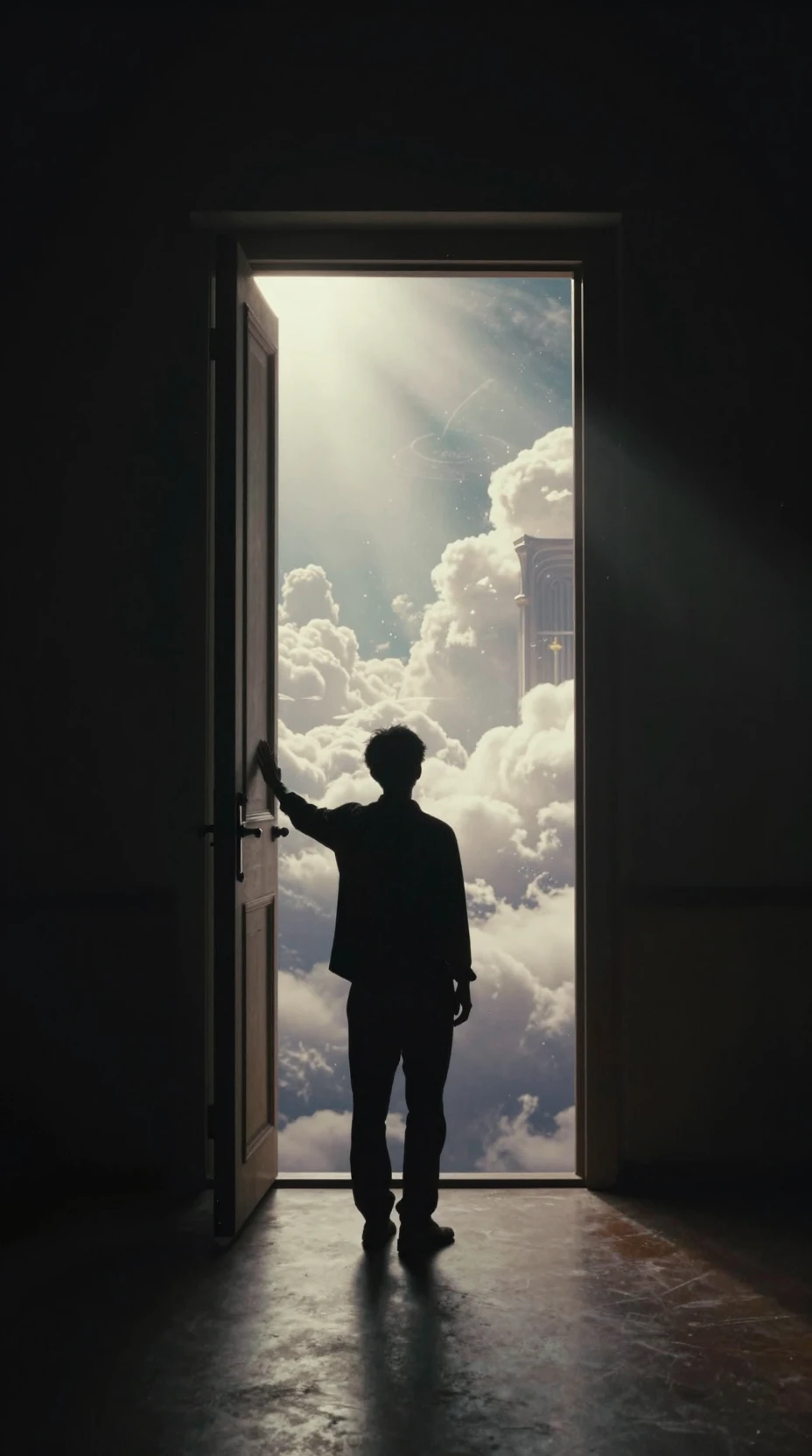 Silhouette Reaching Toward A Door Of Radiant Heaven