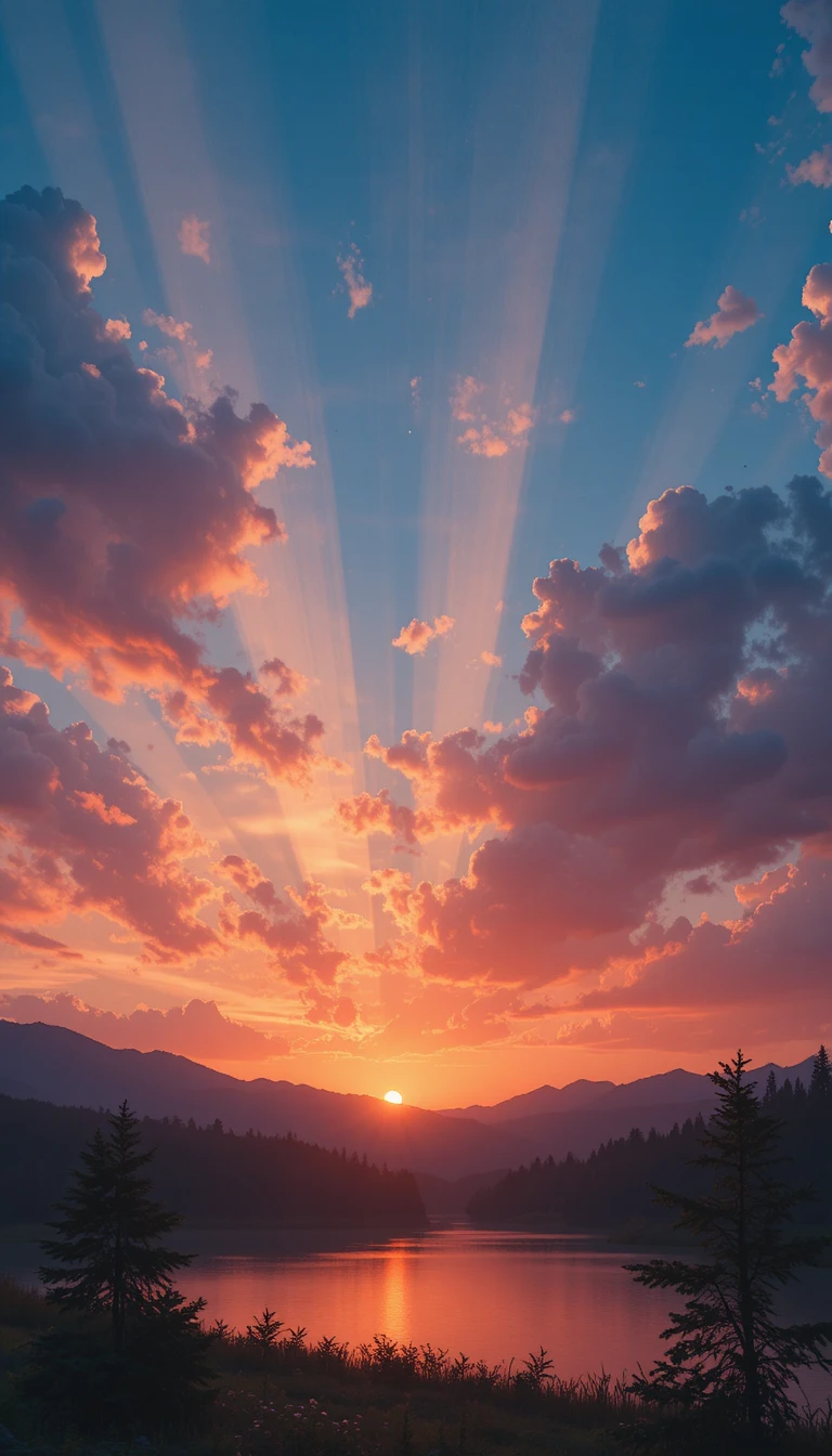 Goldener Sonnenuntergang über einem ruhigen See mit Silhouetten