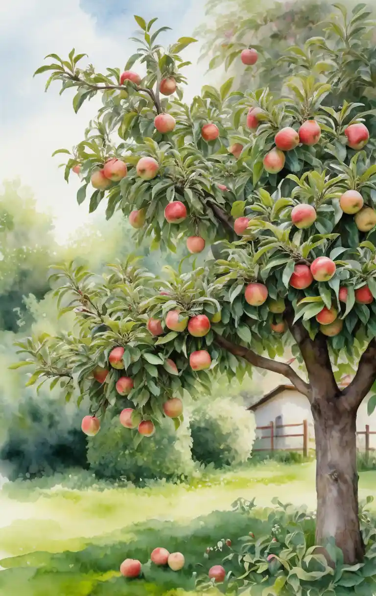 Melo nel rigoglioso Giardino dell’Eden pieno di fiori