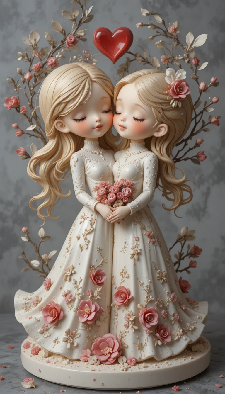 Figurine d’amoureux romantique sculptée en relief de Saint-Valentin
