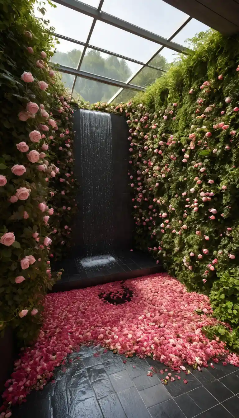 Fiori selvatici che traboccano in un lussureggiante santuario da bagno