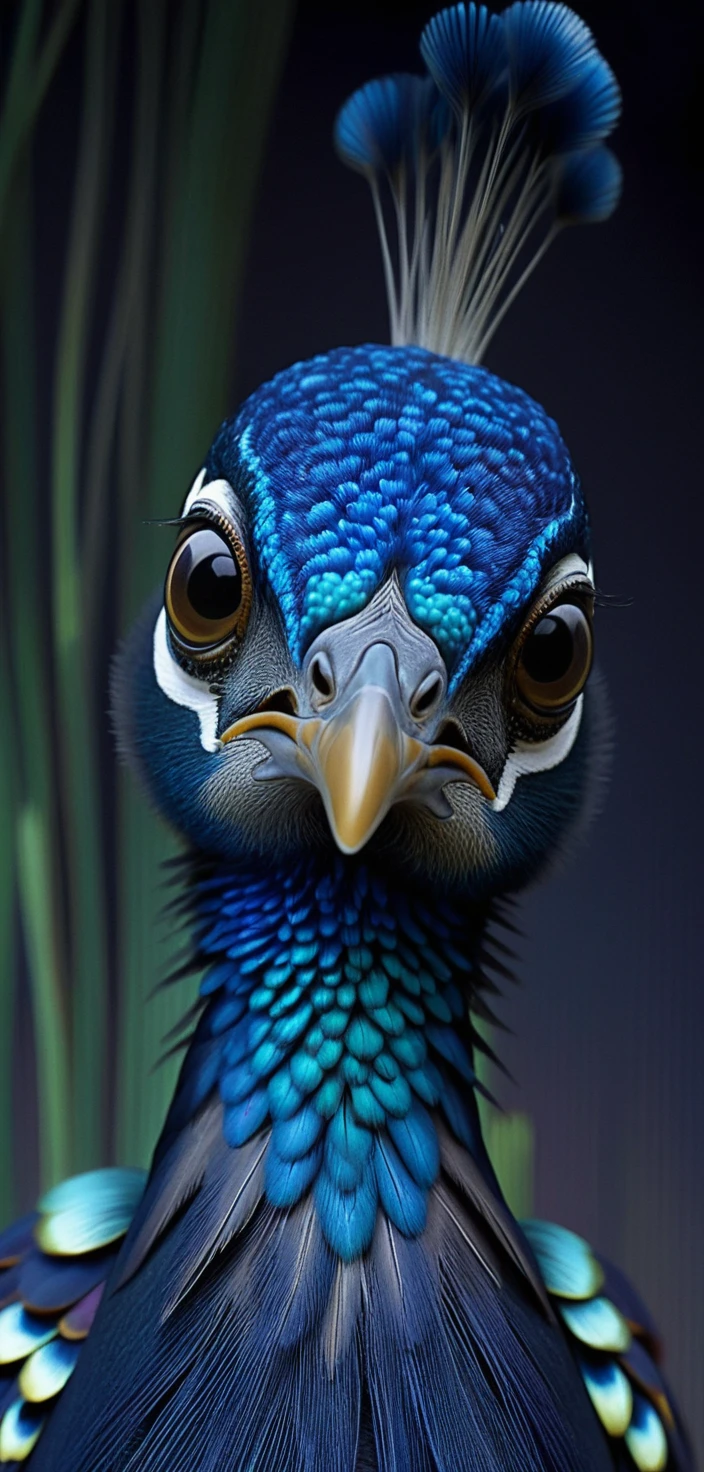 Perfil majestoso de pavão em ilustração 3D em tons de joia