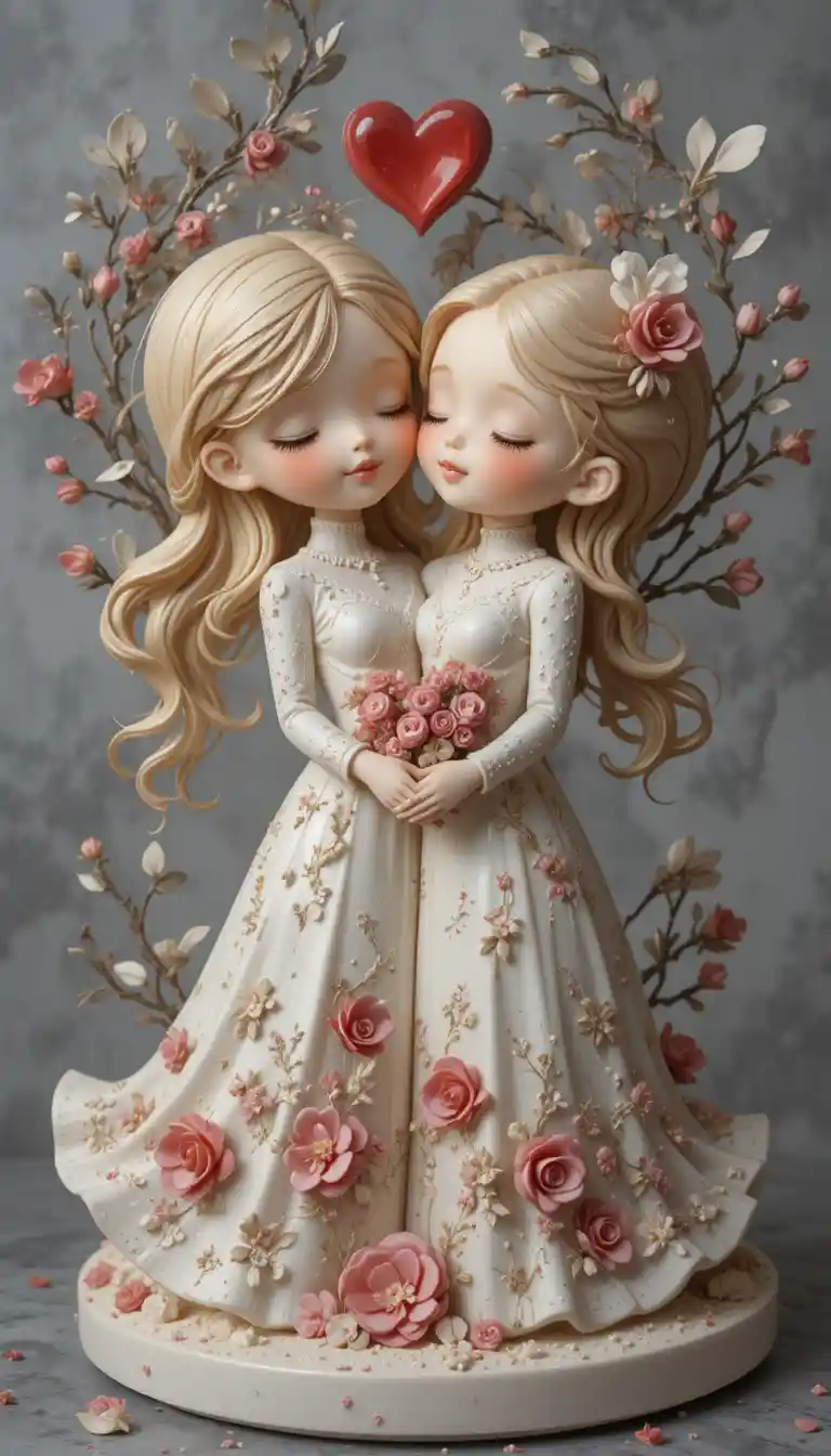 Figurine d’amoureux romantique sculptée en relief de Saint-Valentin