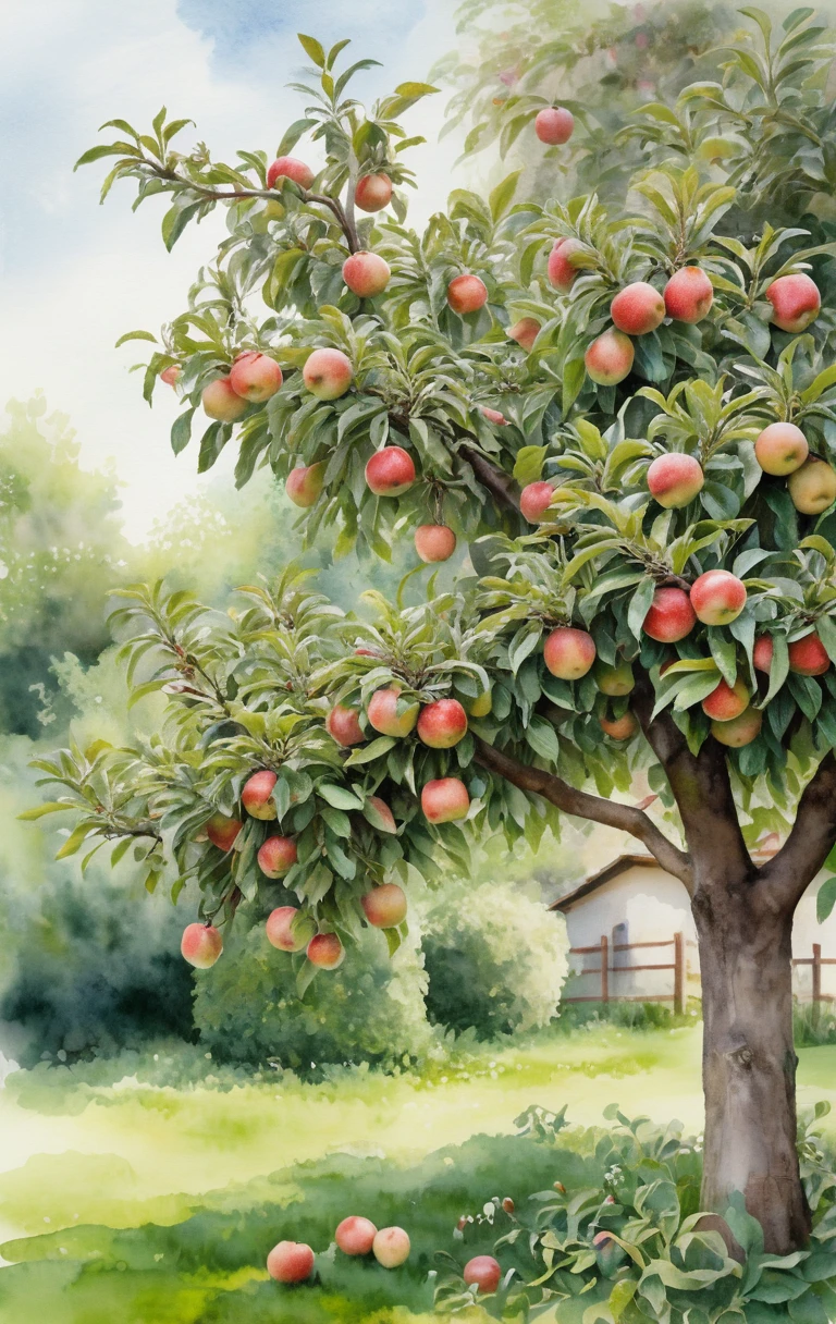 Melo nel rigoglioso Giardino dell’Eden pieno di fiori