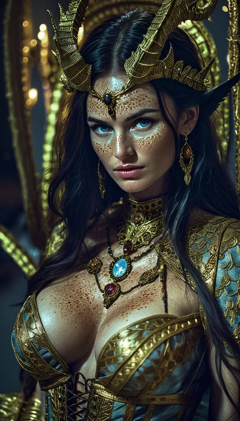 Ethereal woman in a dark gothic fantasy scene at night