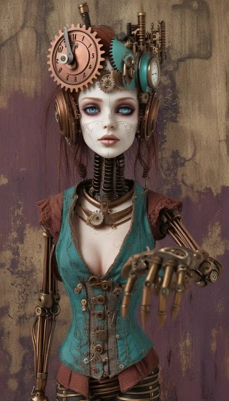 Steampunk gothic ragdoll woman in side profile portrait