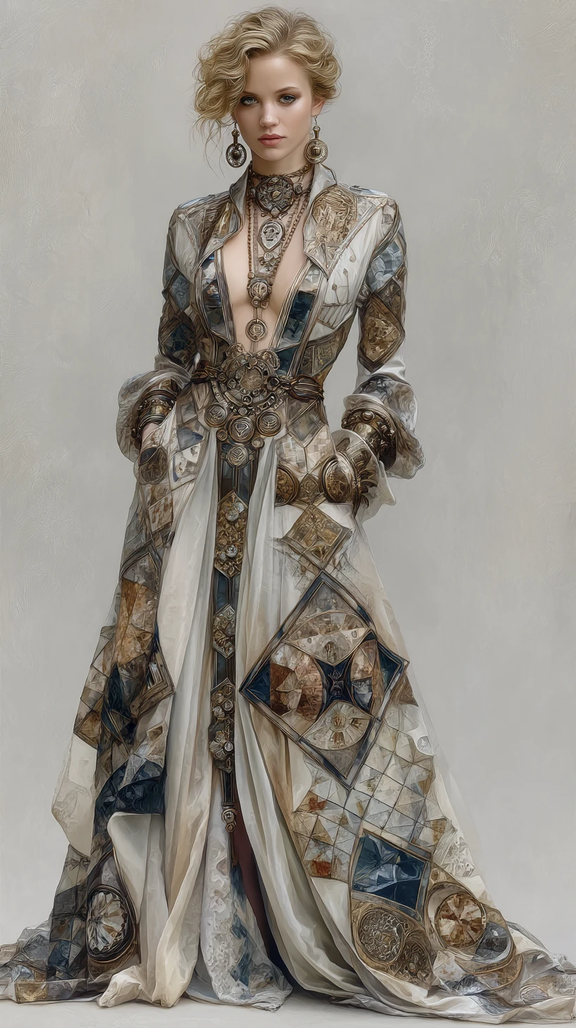 Mujer de moda art déco con vestido fluido de inspiración steampunk