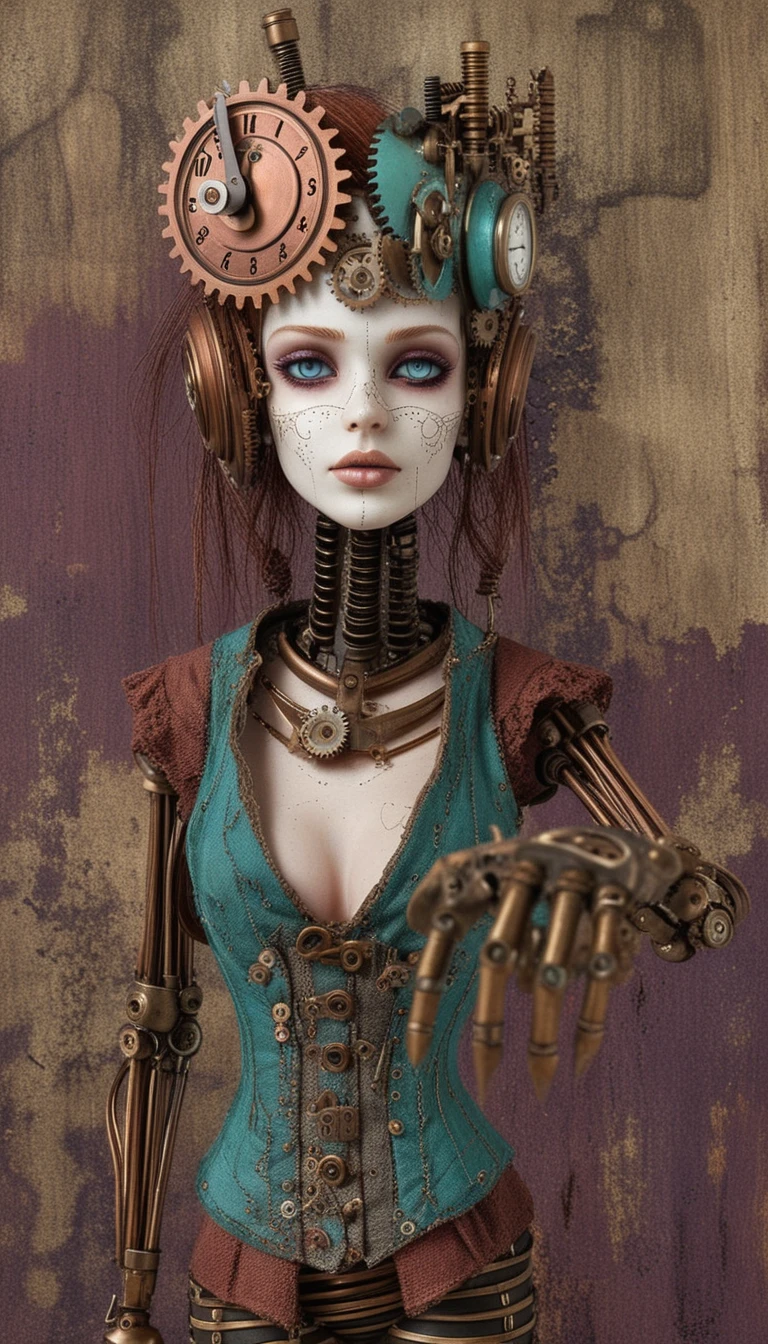 Steampunk gothic ragdoll woman in side profile portrait