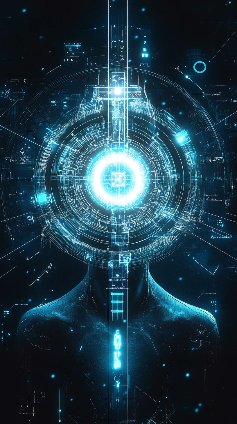Nucleo di IA sci-fi kemetico con interfaccia olografica