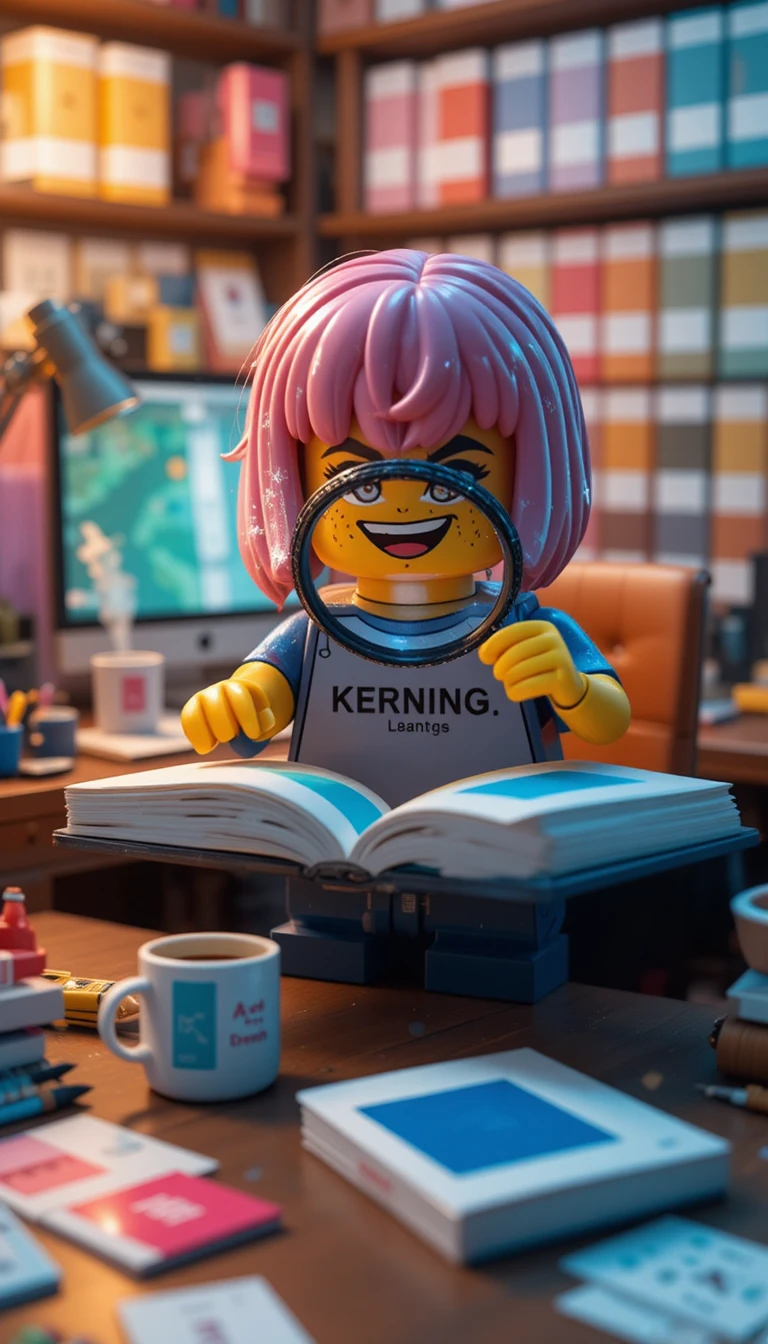 Hybrid toy designer studying a giant Pantone color book