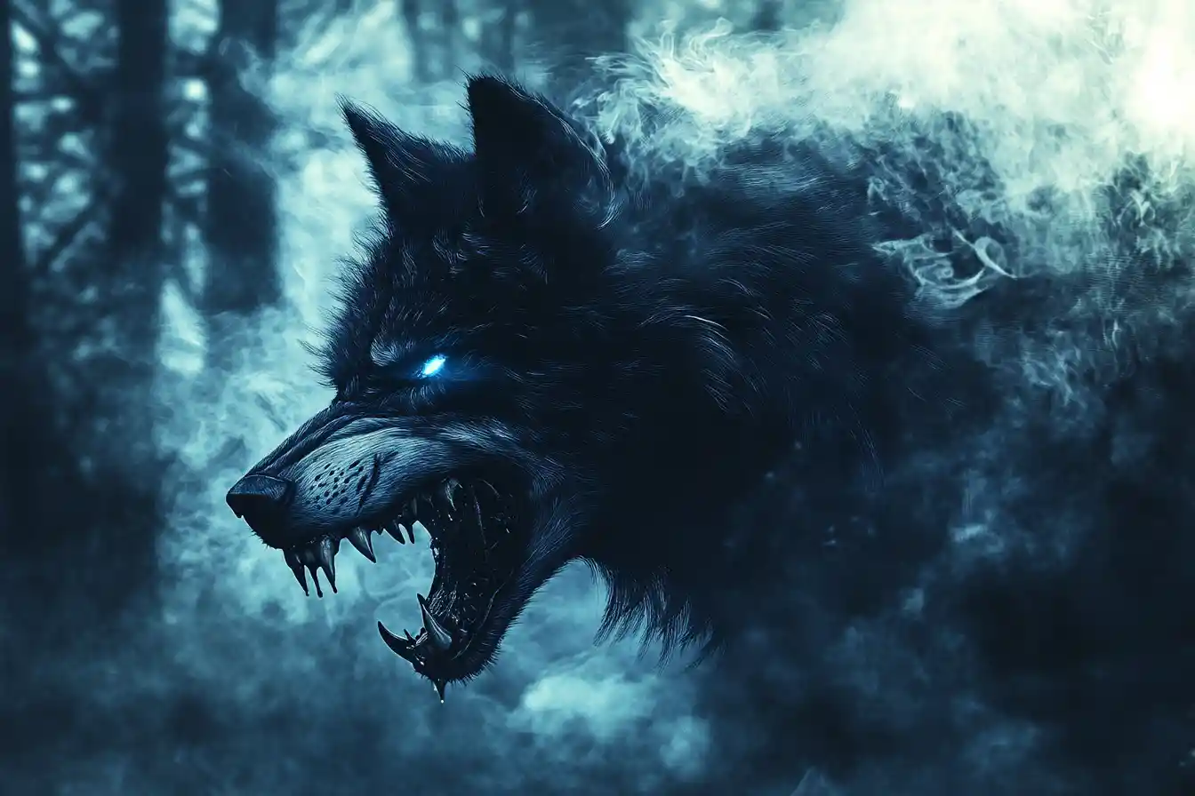 Loup hurlant au bord d’une forêt éclairée par la lune