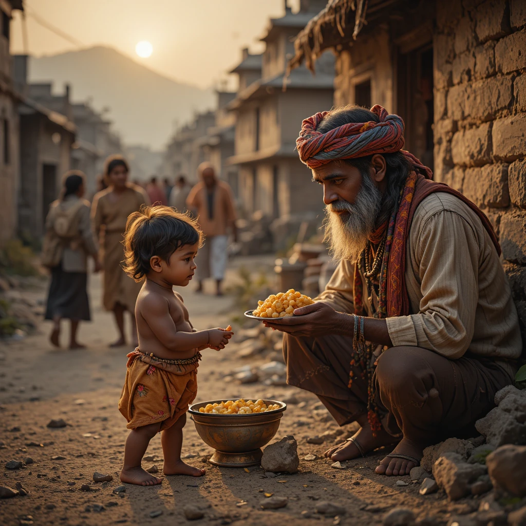 Hungry calf wandering alone in an Indian village street