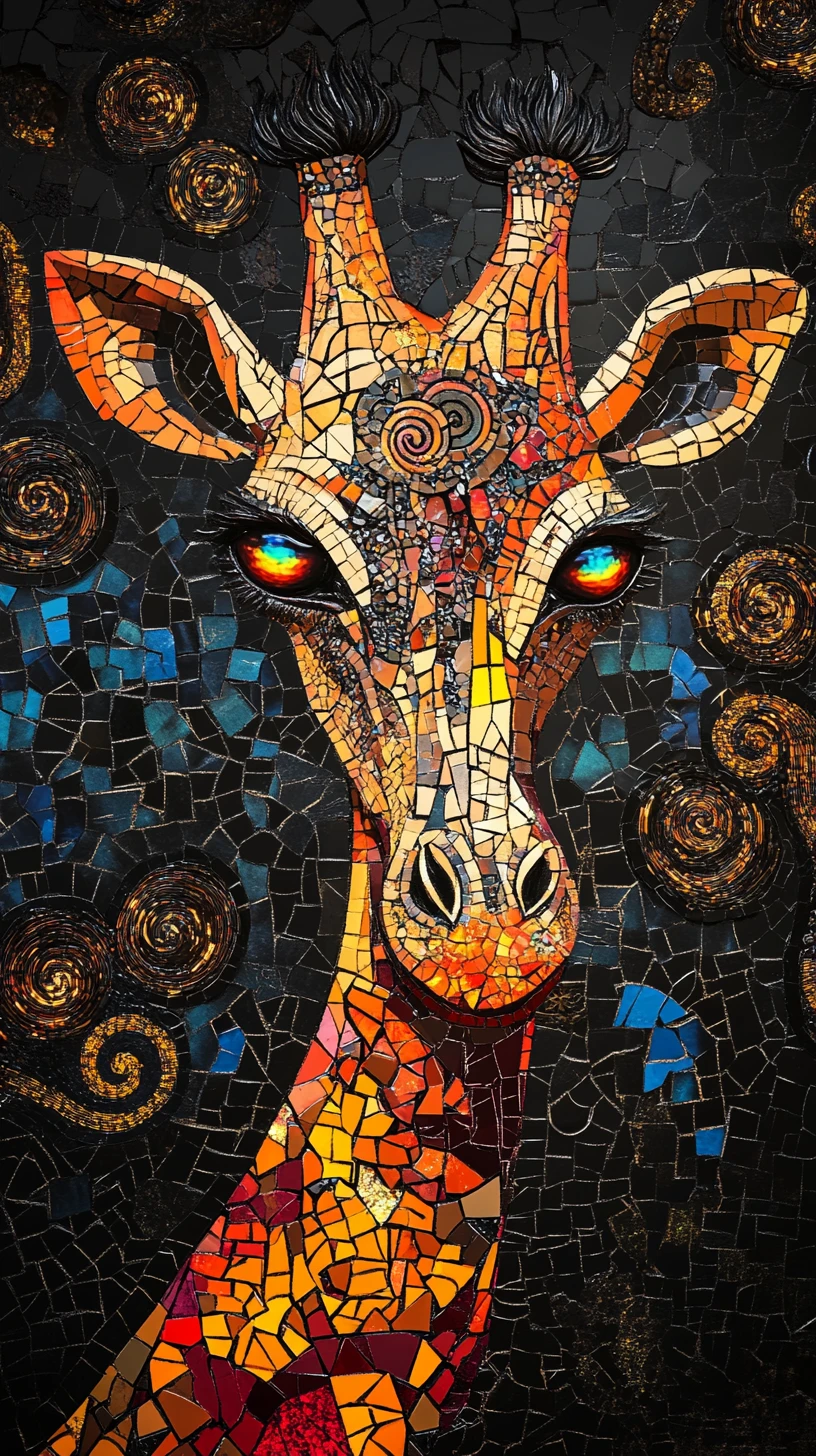 Giraffa fantasy mistica fatta di piastrelle di ceramica incrinate