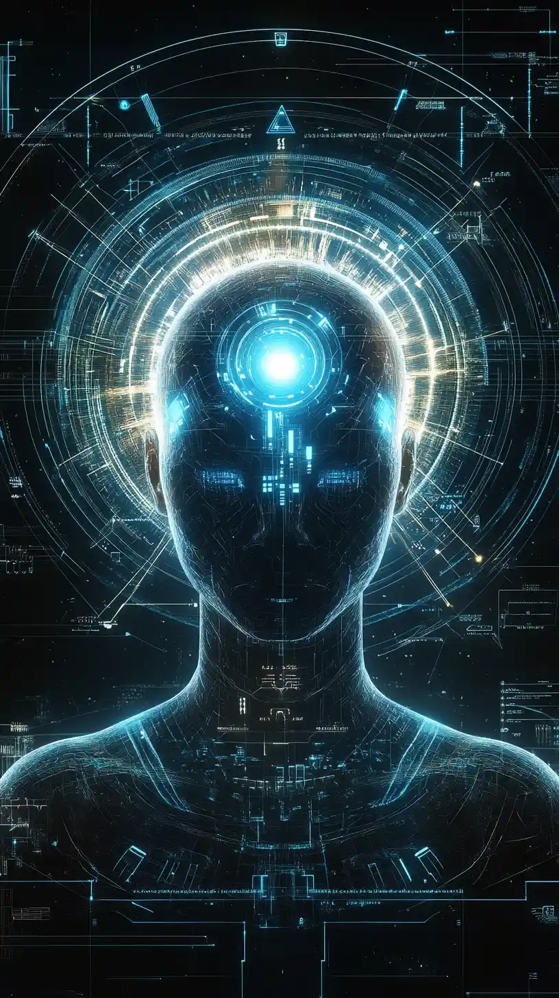 Núcleo kemético futurista com anéis e glifos holográficos